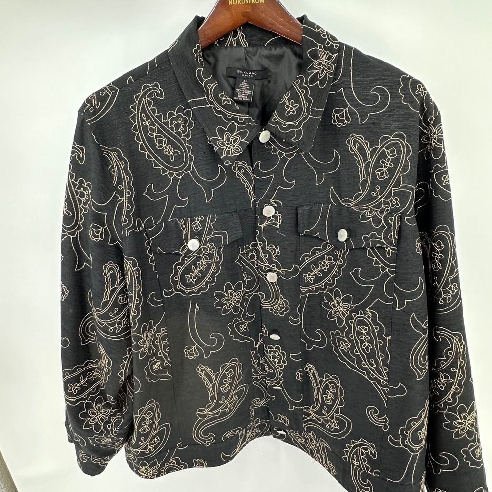 Silkland Woman Black Silk Paisley Embroidered Jacket Plus Size 2X Quiet‎ Luxury
